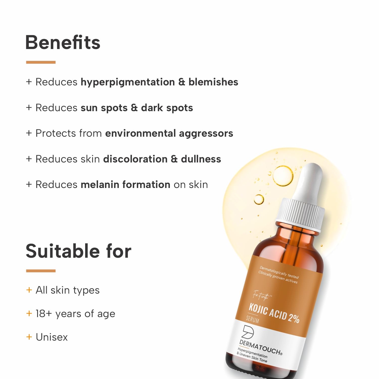 Picture of DERMATOUCH Kojic Acid Serum 2%| Best For Hyperpigmentation & Uneven Skin Tone | For Both Men & Women -30 ml