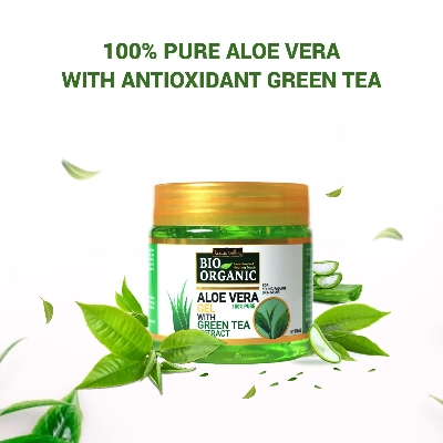 Picture of INDUS VALLEY Bio Organic Pure Multipurpose Aloe Vera Gel With Green Tea Extract For Face, Body & Hair,For Glowing & Soothing Skin, Anti-Ageing & Acne, Suitable to All Skin Type - 175ml
