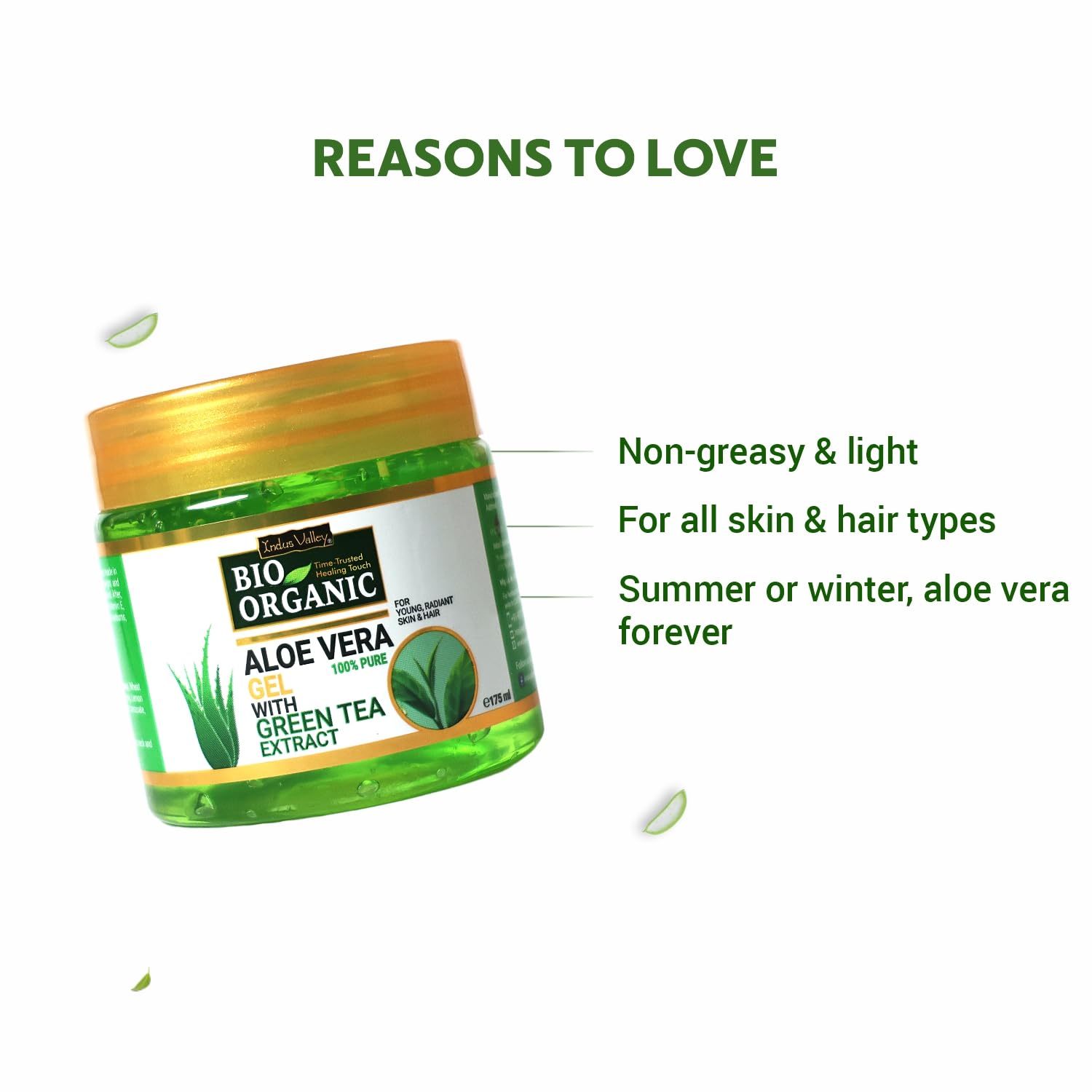 Picture of INDUS VALLEY Bio Organic Pure Multipurpose Aloe Vera Gel With Green Tea Extract For Face, Body & Hair,For Glowing & Soothing Skin, Anti-Ageing & Acne, Suitable to All Skin Type - 175ml