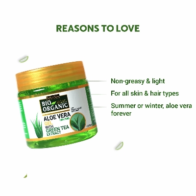 Picture of INDUS VALLEY Bio Organic Pure Multipurpose Aloe Vera Gel With Green Tea Extract For Face, Body & Hair,For Glowing & Soothing Skin, Anti-Ageing & Acne, Suitable to All Skin Type - 175ml