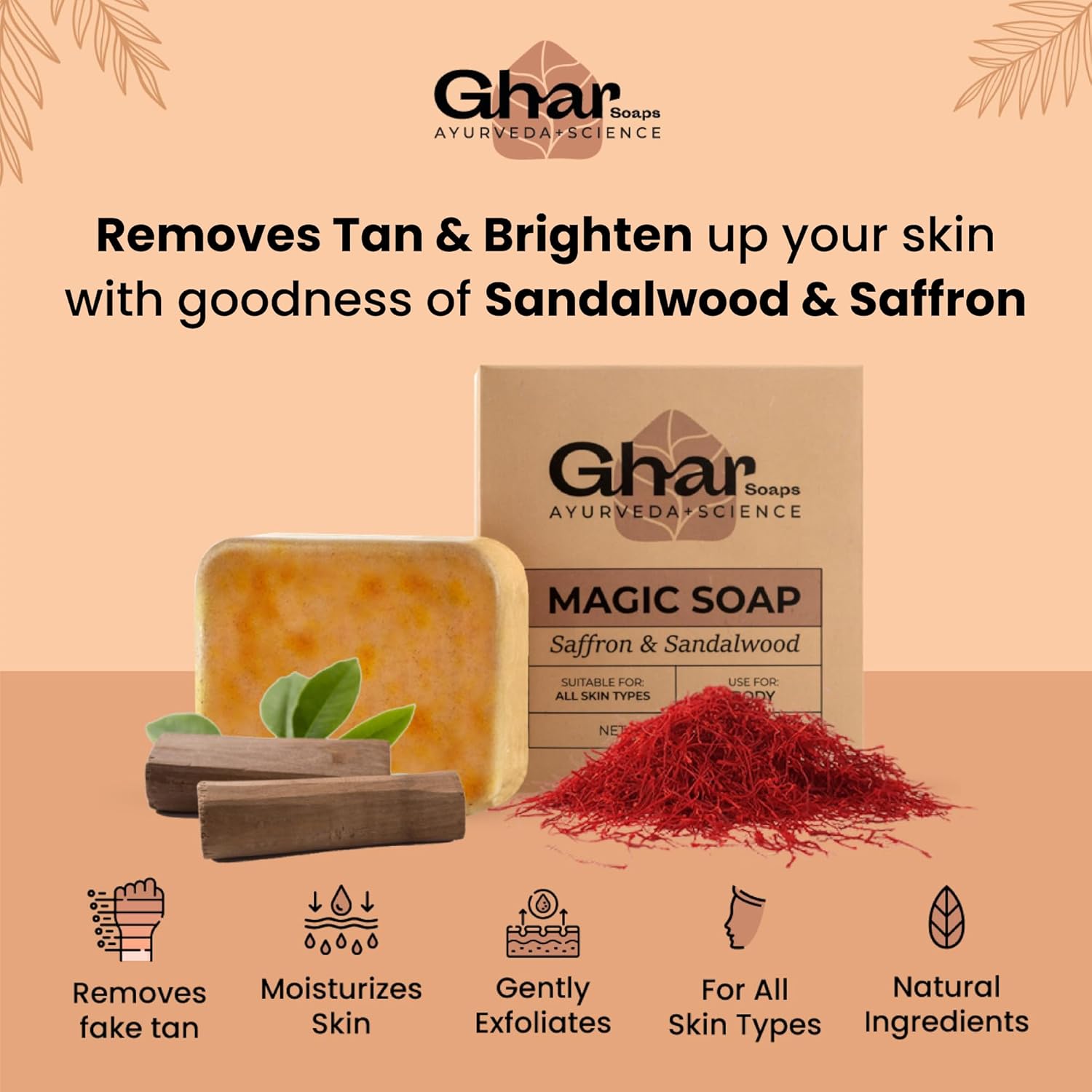 Picture of Ghar Soaps Sandalwood & Saffron Magic Soaps For Bath (300 Gms Pack Of 3) | Paraben Free | Chandan & Kesar Bath Soap | Handmade Soaps For Glowing | Skin Whitening Soap For Men & Women