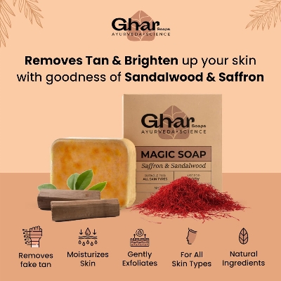 Picture of Ghar Soaps Sandalwood & Saffron Magic Soaps For Bath (300 Gms Pack Of 3) | Paraben Free | Chandan & Kesar Bath Soap | Handmade Soaps For Glowing | Skin Whitening Soap For Men & Women