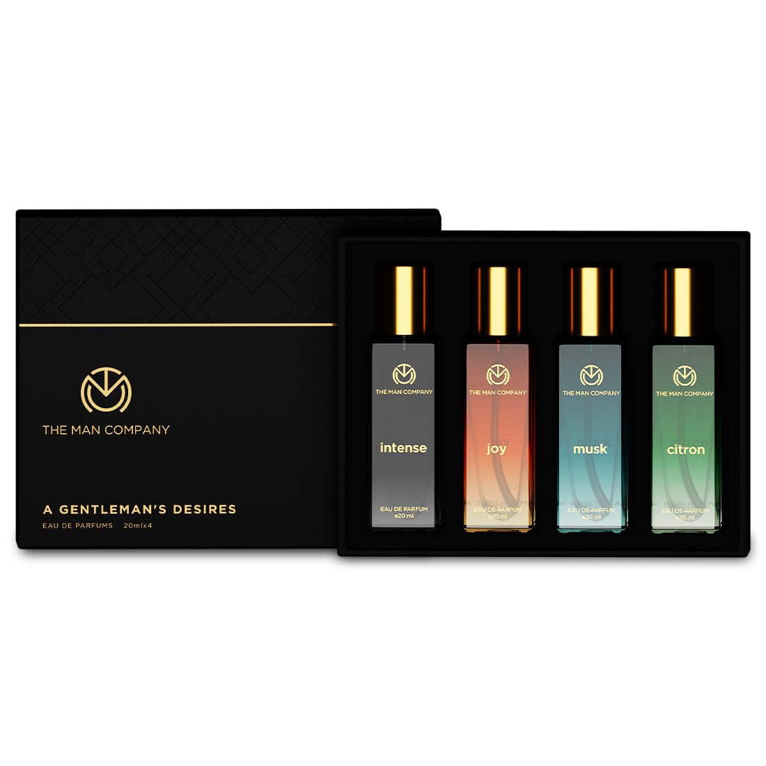 Picture of The Man Company Specially Curated Perfume Gift Set 4X20Ml- A Gentlemen's Desire|Premium Long-Lasting Floral Fragrance Spray|Citron For Travel|Intense For Office|Musk For Sports|Joy For Outing,80 Ml