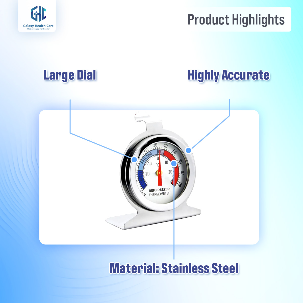 Picture of Refrigerator Freezer Thermometer Fridge Refrigeration Temperature Gauge Home Stainless Steel Temp Stand Dial Type -20 to 20°C