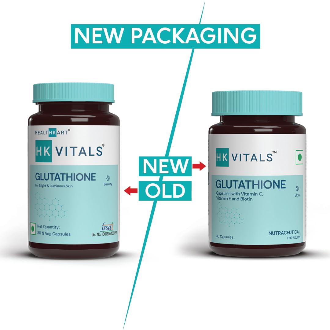 Picture of HealthKart HK Vitals Glutathione with Vitamin C & E, Biotin, Grape Seed Extract & Alpha Lipoic Acid, Antioxidant Support, for Skin Glow and Hydration, 30 Veg Capsules