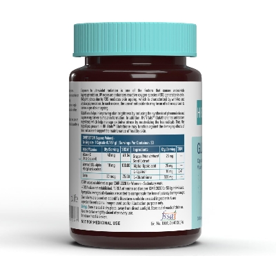 Picture of HealthKart HK Vitals Glutathione with Vitamin C & E, Biotin, Grape Seed Extract & Alpha Lipoic Acid, Antioxidant Support, for Skin Glow and Hydration, 30 Veg Capsules