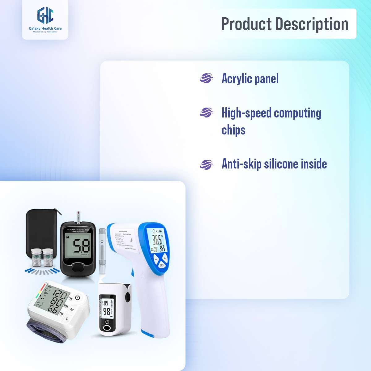 Picture of Oximetar and Thermometer and Blood Glucose Meters and Blood Pressure Monitor 4 in1 Health care Kits Home Office