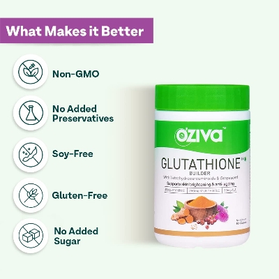 Picture of OZiva Plant Based Glutathione Builder | Glutathione Tablets for Skin Glow & Anti-Ageing | Sugar free, Antioxidant Glutathione supplements with Grapeseed, Vitamins C & E, Selenium, 60 Veg Capsules