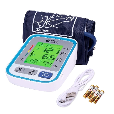 Picture of Fully Automatic Upper Arm Digital Blood Pressure Monitor Machine with Normal Sized Cuff having USB Cable & Battery