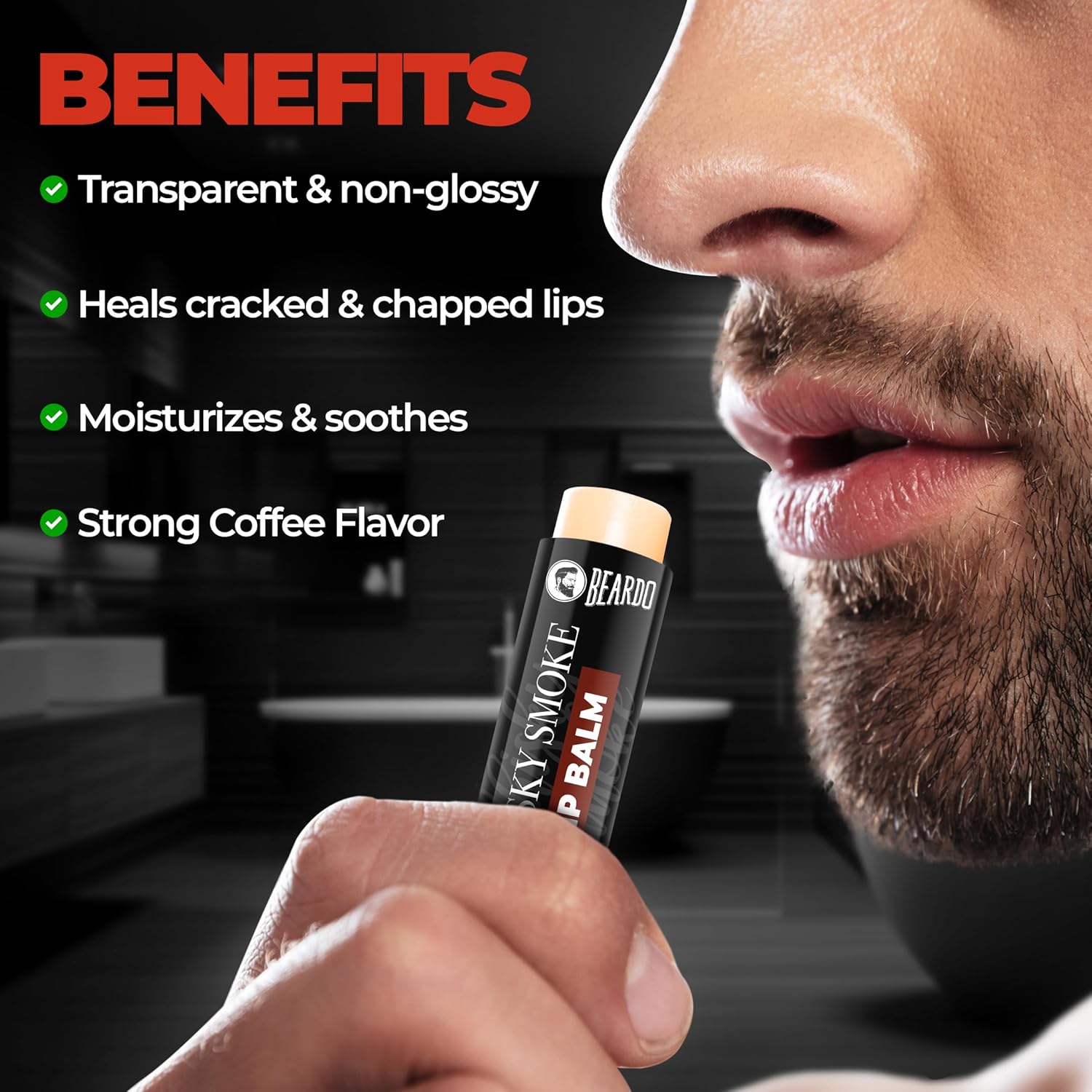 Picture of Beardo Whisky Smoke Lip Balm for Men, 4g | Certified Kissable Lips| Moisturizes & Soothes Dry, Cracked & Chapped Lips | Enriched with Vitamin E, Shea Butter & Coffee | Non Glossy | Non Tinted Lip Balm