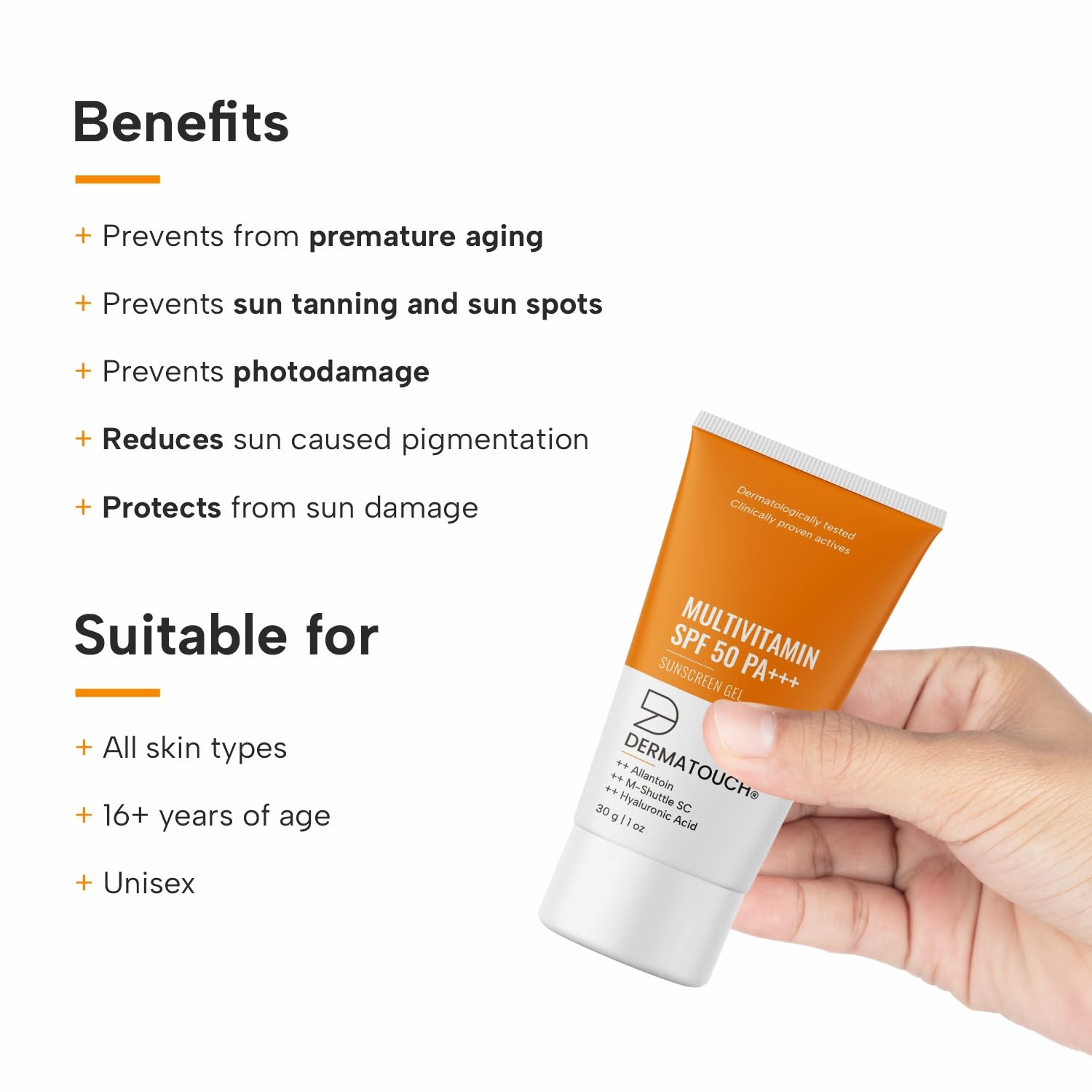 Picture of DERMATOUCH Multivitamin Spf 50 Pa+++ Sunscreen Gel For All Skin Types | Uva-Uvb Protection |Zero White Cast | Unisex | 30G