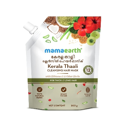 Picture of Mamaearth Kerala Thaali Cleansing Pre-Shampoo Hair Mask with Hibiscus, Shikakai, Amla, Flaxseed for Thick & Long Hair 200g | Ready To Use Thali | Gently Cleanses | Adds Shine | 100% Natural Herbs | 12 Potent Herbs
