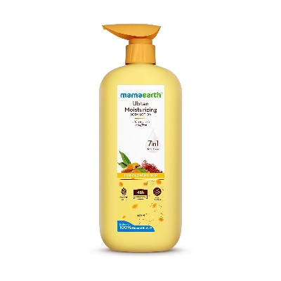 Picture of Mamaearth Ubtan Moisturizing Body Lotion with Turmeric & Saffron for Glowing Skin 400 ml | 48H Moisturization | Nourishes Dry Skin | 7in1 Total Care | 100% Natural Butter | Non-Greasy Smooth Skin