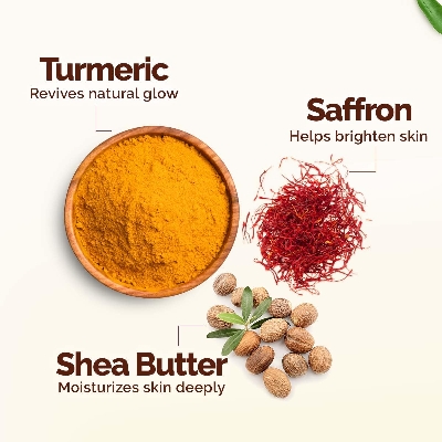 Picture of Mamaearth Ubtan Moisturizing Body Lotion with Turmeric & Saffron for Glowing Skin 400 ml | 48H Moisturization | Nourishes Dry Skin | 7in1 Total Care | 100% Natural Butter | Non-Greasy Smooth Skin