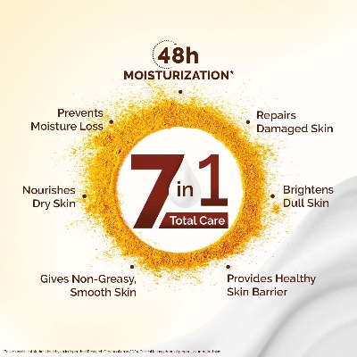 Picture of Mamaearth Ubtan Moisturizing Body Lotion with Turmeric & Saffron for Glowing Skin 400 ml | 48H Moisturization | Nourishes Dry Skin | 7in1 Total Care | 100% Natural Butter | Non-Greasy Smooth Skin