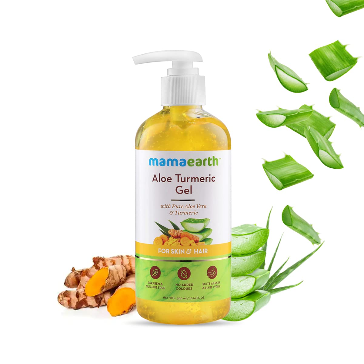 Picture of Mamaearth Aloe Turmeric Gel From 100% Pure Aloe Vera For Face, Skin & Hair with Turmeric & Vitamin E (300 ML)