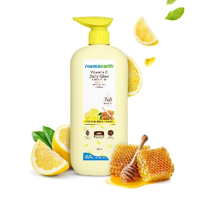 Picture of Mamaearth Vitamin C Daily Glow Body Lotion For Skin Brightening with Vitamin C & Honey 400ml | Nourishes Dry Skin | 48 H Moisturization | 100% Natural Butter | Non-Greasy Smooth Skin | All Skin Types