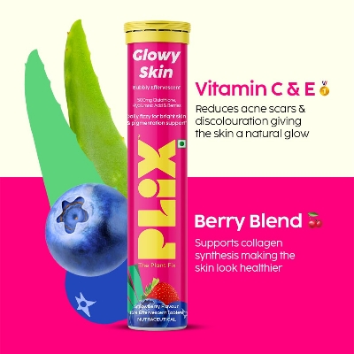 Picture of PLIX - THE PLANT FIX Glutathione Tablets With Vitamin C For Clear And Youthful Skin (Pack Of 1, Strawberry) | 15 Collagen Supplements |500mg L-Glutathione, Vitamin E And Hyaluronic Acid