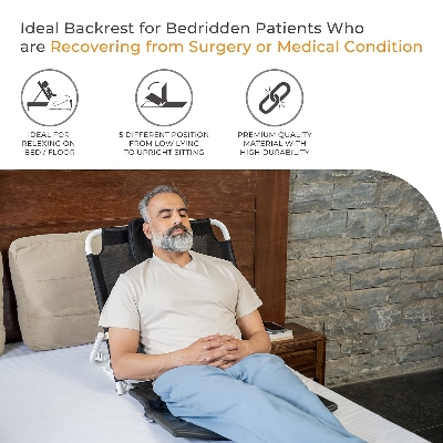 Picture of Adjustable Hospital Back Rest for Use on Bed, Back Support for Patient at Home, Multifunction, Large Size, 5 Changeable Recline Angles, Foldable & Portable (Pack of 1)