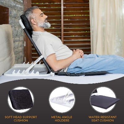 Picture of Adjustable Hospital Back Rest for Use on Bed, Back Support for Patient at Home, Multifunction, Large Size, 5 Changeable Recline Angles, Foldable & Portable (Pack of 1)