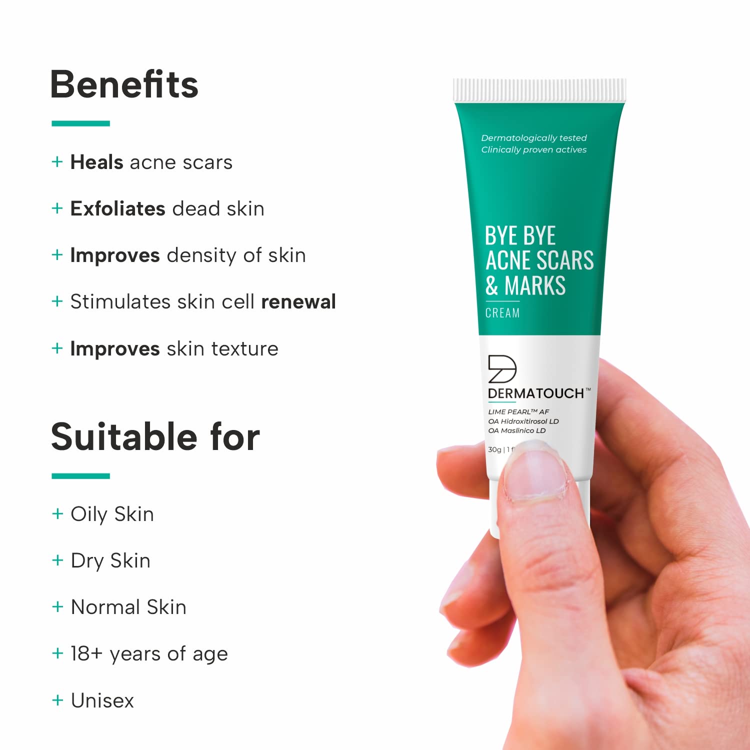 Picture of DERMATOUCH Bye Bye Acne Scars & Marks Cream || Acne Scars Corrector || Formulated Specially to Address Scars & Marks || Suitable For All Skin Types - 30G