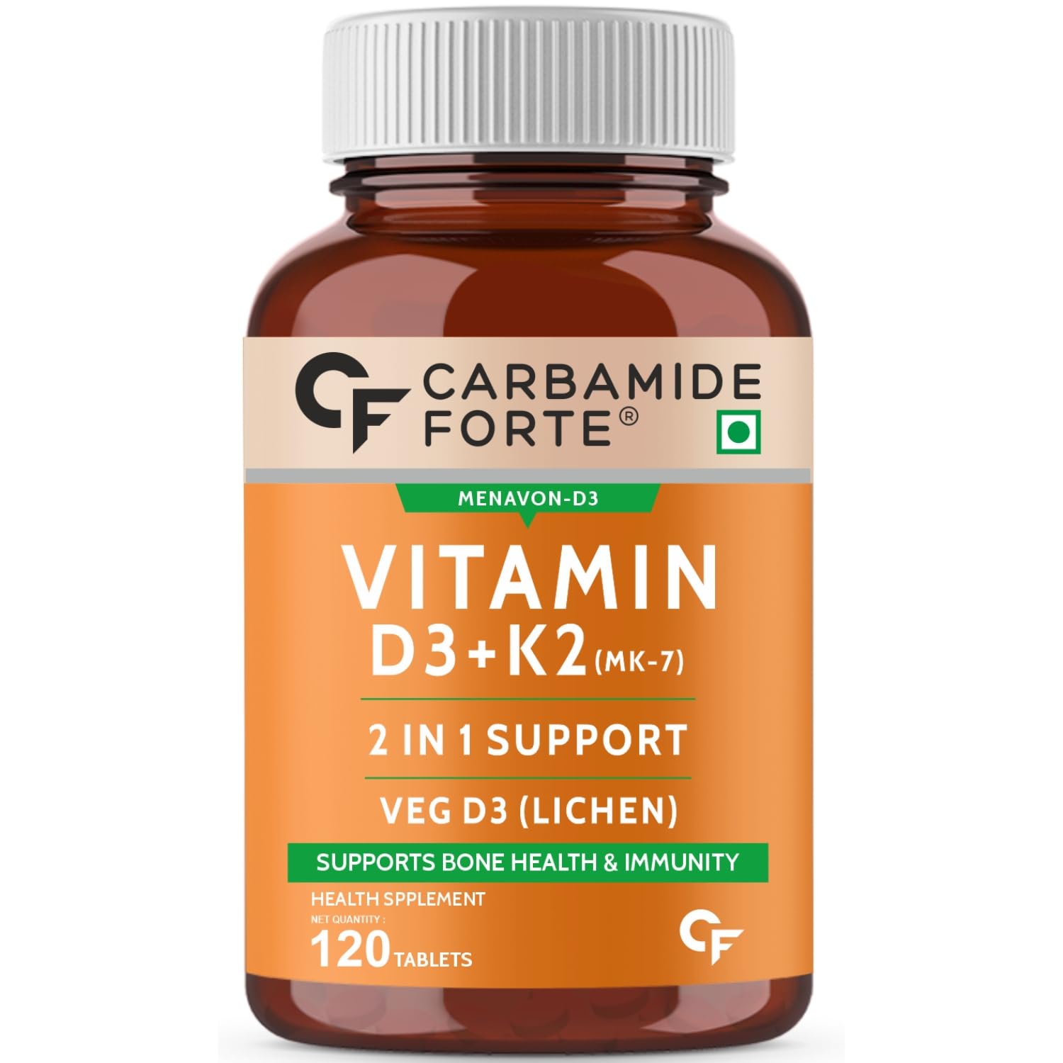 Picture of Carbamide Forte Vitamin D3 K2 | Vitamin D3 K2 Supplement for Bone & Heart Health | Vitamin D tablets with Vitamin K2 MK7 | Premium Vitamin D3 supplement with K2 for Wellness -120 Veg Tablets