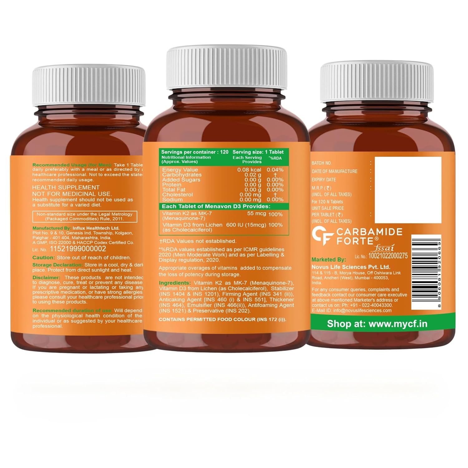 Picture of Carbamide Forte Vitamin D3 K2 | Vitamin D3 K2 Supplement for Bone & Heart Health | Vitamin D tablets with Vitamin K2 MK7 | Premium Vitamin D3 supplement with K2 for Wellness -120 Veg Tablets