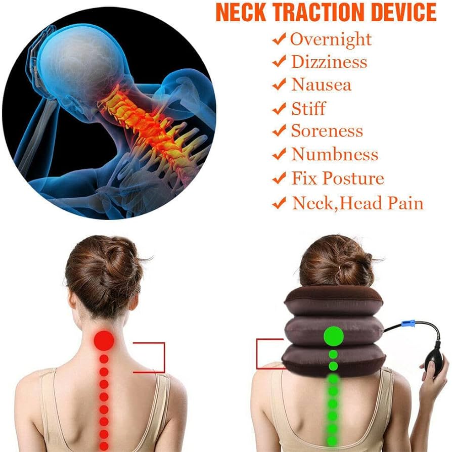 Picture of Neckline Pillow Pneumatic Air Bag 3 Tier Inflatable for Cervical Spine Neck Rest Support Massagers Pillow Neck Pillow for Back Pain, Sleeping Travel, Car seat