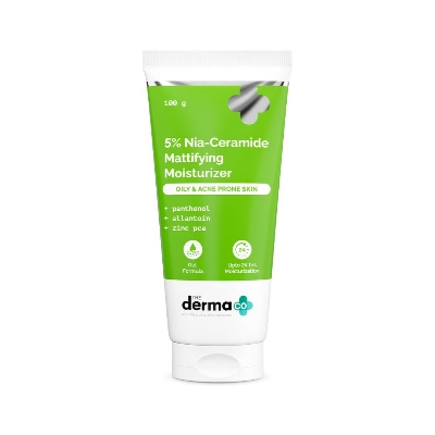 Picture of The Derma Co. 5% Nia-Ceramide Mattifying Moisturizer | For Oily to Acne Prone Skin | 5% Niacinamide, 2% Ceramide | 24 hrs. Moisturization | Panthenol, Allantoin & Zinc PCA | Oil-free Moisturizer -100g