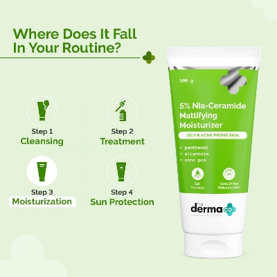 Picture of The Derma Co. 5% Nia-Ceramide Mattifying Moisturizer | For Oily to Acne Prone Skin | 5% Niacinamide, 2% Ceramide | 24 hrs. Moisturization | Panthenol, Allantoin & Zinc PCA | Oil-free Moisturizer -100g