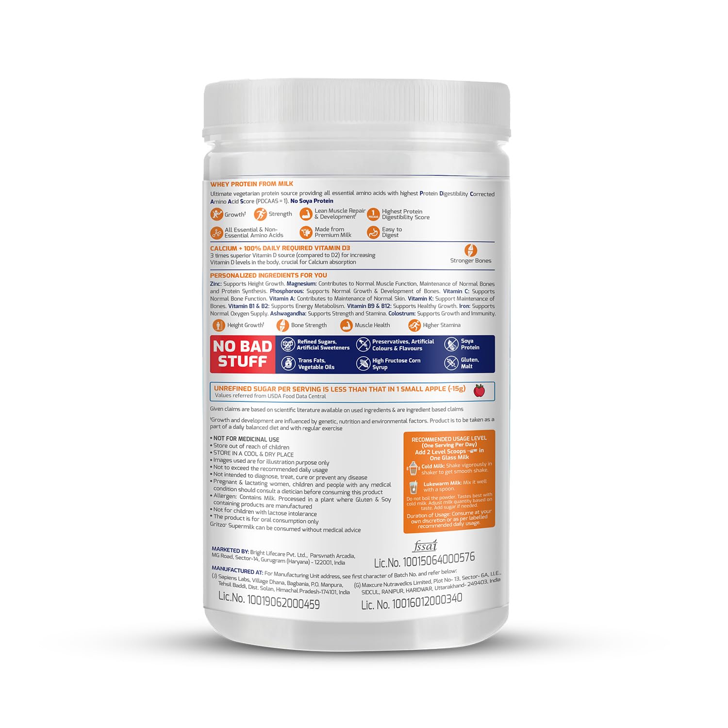 Picture of Gritzo SuperMilk Height+ (7-12y Boys), 10g Protein Powder (Double Chocolate, 400g) | Zero Refined Sugar, 21 Vitamins & Minerals