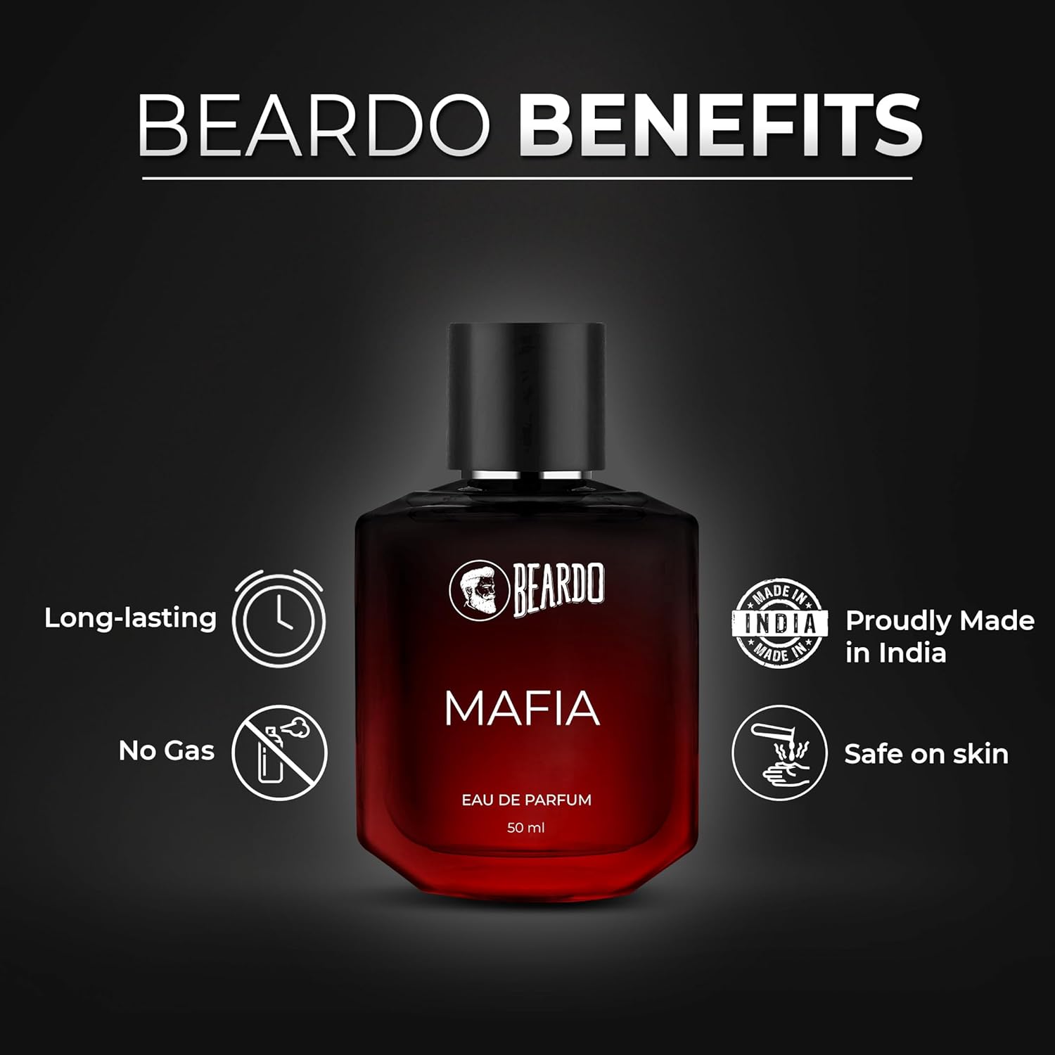 Picture of Beardo Mafia Perfume for Men, 50ml | Eau De Parfum | Body Spray for Men | Day Time Fragrance Body Spray For Men | Musky, Woody Perfume for Men Long Lasting | Christmas gift for men | Gift For Friends | Gift for Men