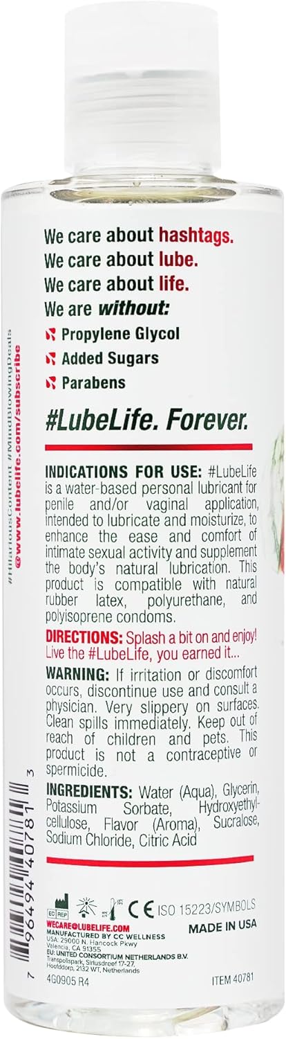 Picture of Lube Life Water-Based Watermelon Flavored Lubricant, Personal Lube for Men, Women and Couples, Made Without Added Sugar, 8 Fl Oz