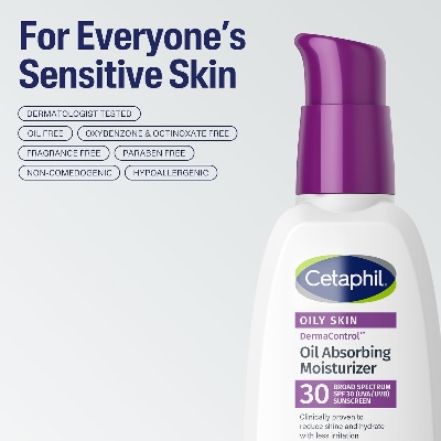 Picture of Cetaphil DermaControl Oil Absorbing Moisturizer with SPF 30, 4 Fl oz | For Sensitive, Oily Skin, Absorbs Oil, Reduces Shine, Hydrates, Protects, No Added Fragrance