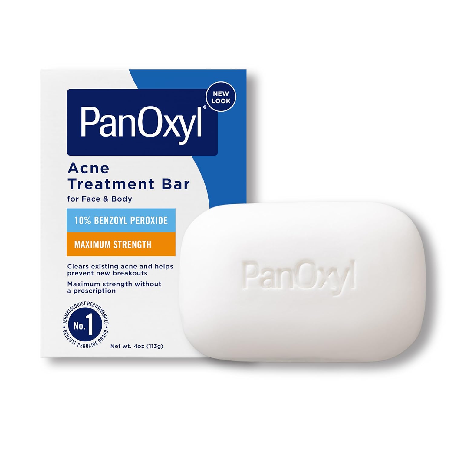 Picture of PanOxyl Acne Treatment Bar with 10% Benzoyl Peroxide, Maximum Strength Acne Bar Soap for Face, Chest and Back, Benzoyl Peroxide Bar Soap Body Wash, Vegan, For Acne Prone Skin, 4 oz