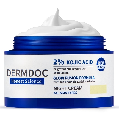 Picture of DERMDOC 2% Kojic Acid Night Cream (50g) | With Niacinamide & Alpha Arbutin | Face Moisturizer For Glowing & Brightening Skin | Reduces Dark Spots & Pigmentation | Minimizes Pores | Anti Aging