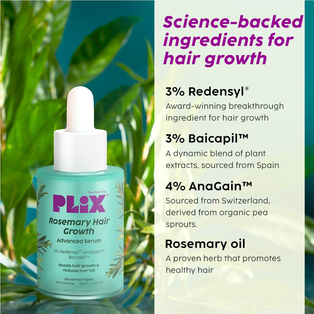 Picture of PLIX - THE PLANT FIX Rosemary Hair Growth Serum with 3% Redensyl, 4% AnaGain, 3% Baicapil, 30 ml | Stimulates Hair Growth, Increase Hair Density & Thickens Hair | For Men & Women
