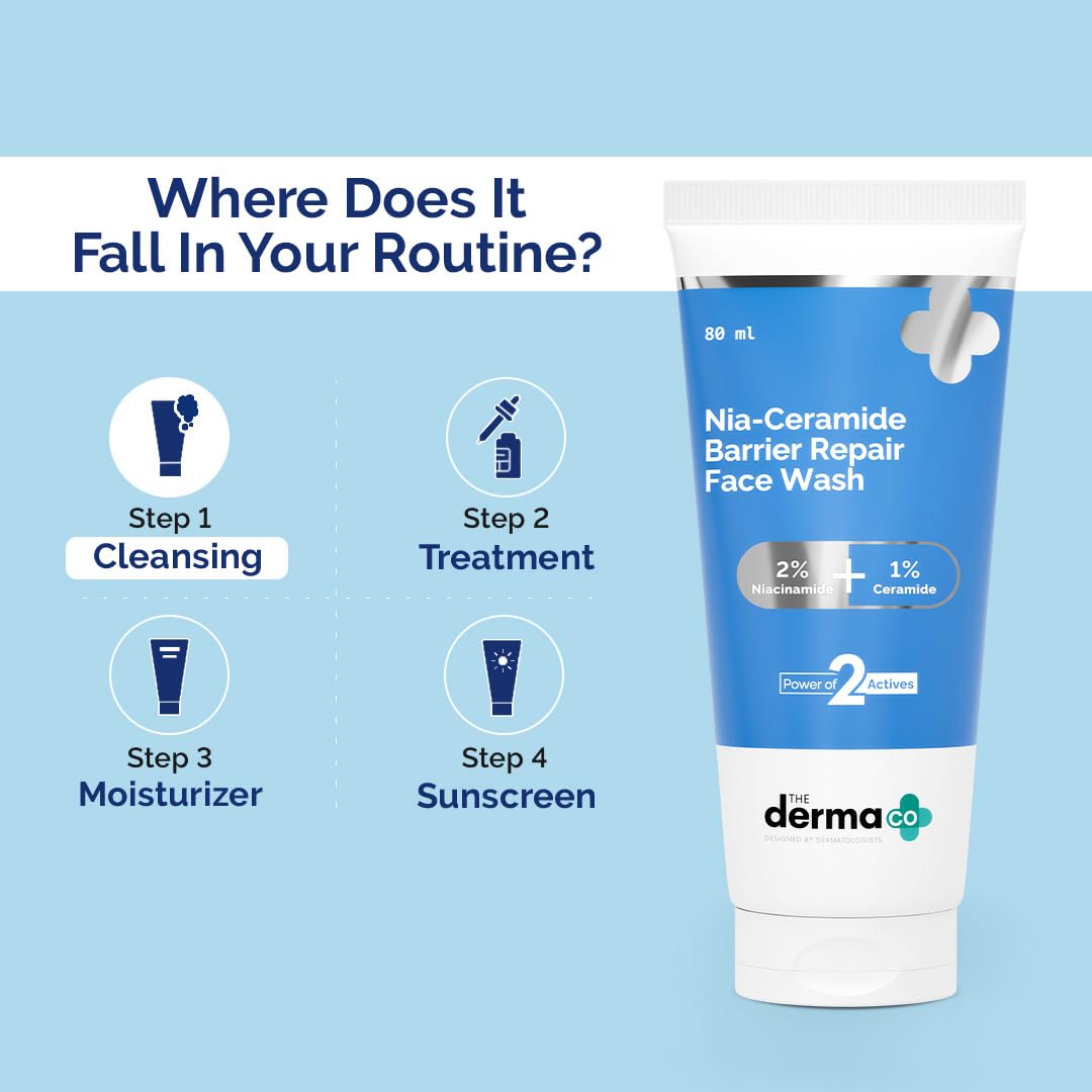Picture of The Derma Co. Nia-Ceramide Barrier Repair Face Wash 80g | With 2% Niacinamide and 1% Ceramide | Gently Cleanses Skin & Nourishes Skin Barrier | All skin types