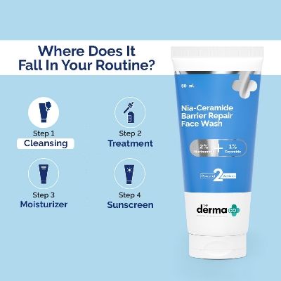 Picture of The Derma Co. Nia-Ceramide Barrier Repair Face Wash 80g | With 2% Niacinamide and 1% Ceramide | Gently Cleanses Skin & Nourishes Skin Barrier | All skin types