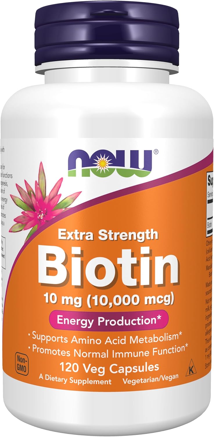 Picture of NOW Foods Supplements, Biotin 10 mg (10,000 mcg), Extra Strength, Energy Production*, 120 Veg Capsules