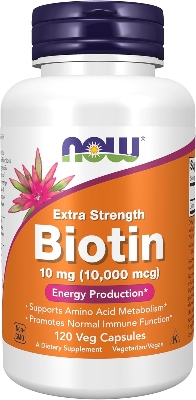 Picture of NOW Foods Supplements, Biotin 10 mg (10,000 mcg), Extra Strength, Energy Production*, 120 Veg Capsules