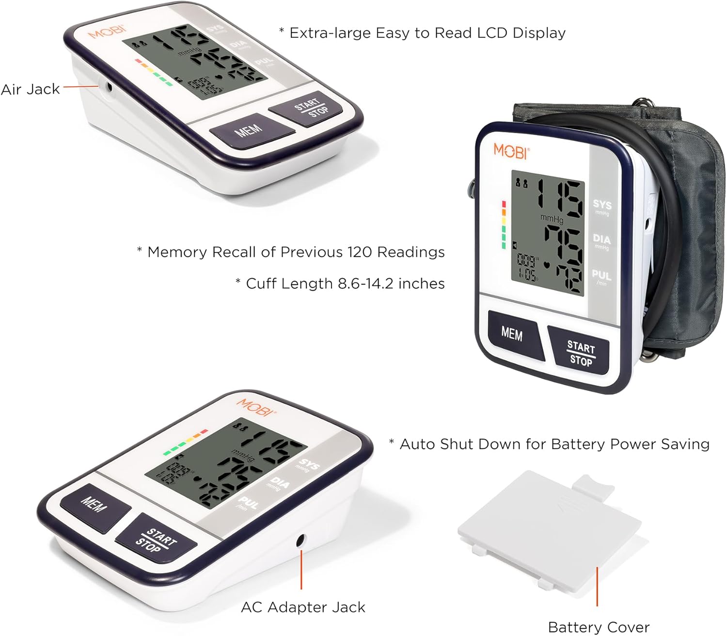 Picture of Blood Pressure Monitor Digital Upper Arm Blood Pressure Machine for Indoor/Outdoor Use with 120 Reading Memory Quick & Easy BP Machine Adjustable Arm Cuff 8.6"- 14.2" Large LCD Display