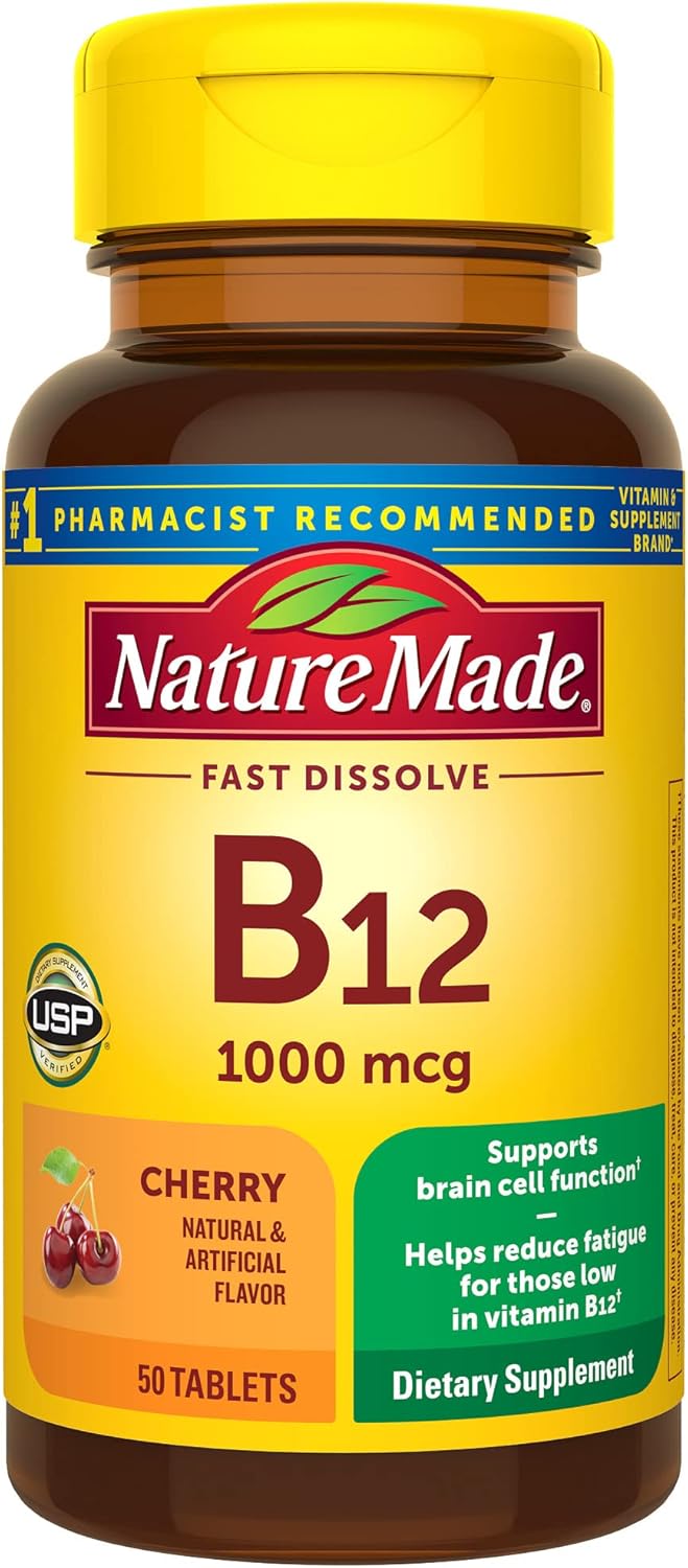 Picture of Nature Made Vitamin B12 1000 mcg, Easy to Take Sublingual B12 for Energy Metabolism Support, 50 Sugar Free Fast Dissolve Tablets, 50 Day Supply