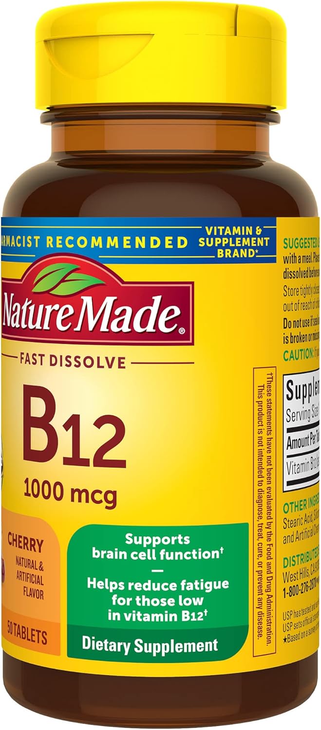 Picture of Nature Made Vitamin B12 1000 mcg, Easy to Take Sublingual B12 for Energy Metabolism Support, 50 Sugar Free Fast Dissolve Tablets, 50 Day Supply