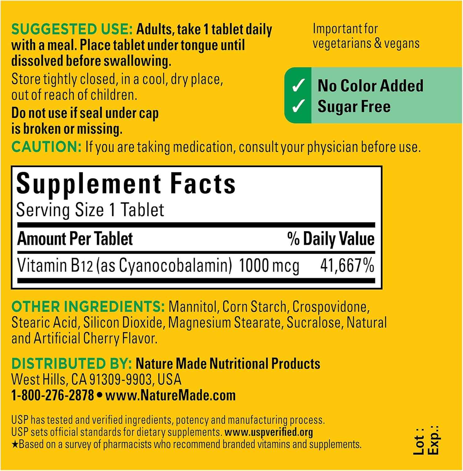 Picture of Nature Made Vitamin B12 1000 mcg, Easy to Take Sublingual B12 for Energy Metabolism Support, 50 Sugar Free Fast Dissolve Tablets, 50 Day Supply