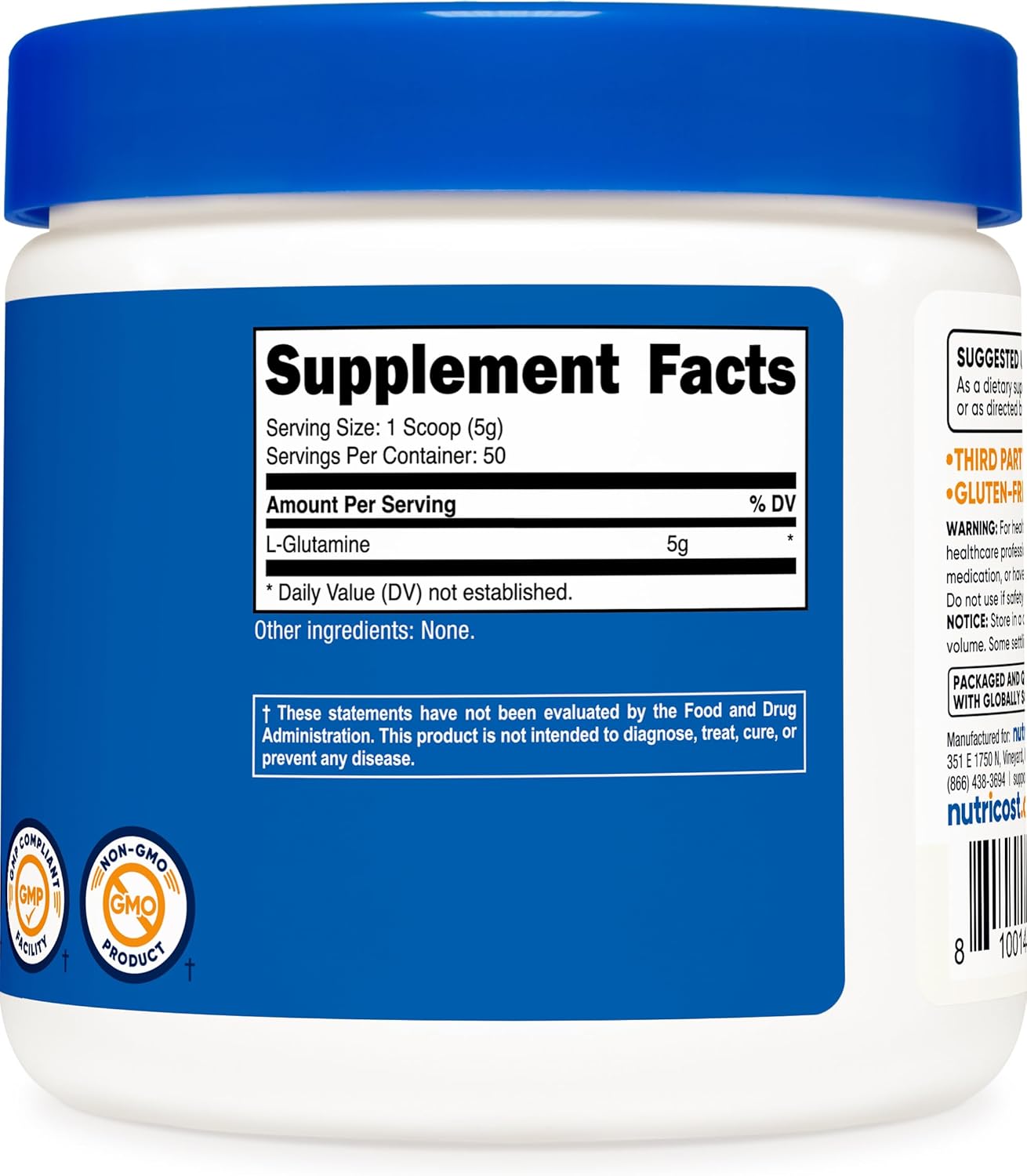 Picture of Nutricost L-Glutamine Powder Supplement Unflavored 250 Grams