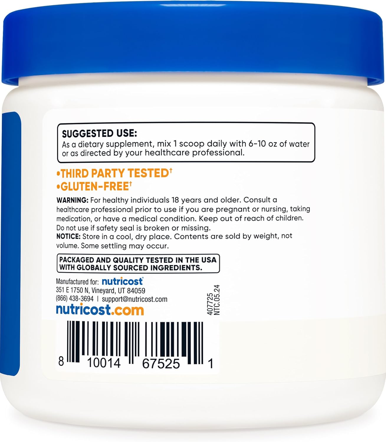 Picture of Nutricost L-Glutamine Powder Supplement Unflavored 250 Grams