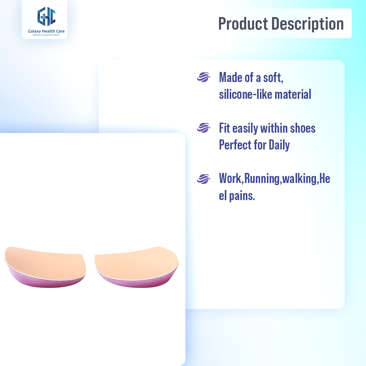 Picture of Galaxy Orthopedic Insoles Shoe Inserts Medial & Lateral Heel Wedge Lift Silicone Pads Corrective O/X Type Leg, Perfect Halfsphere Design for Bowlegs and Knock Knees