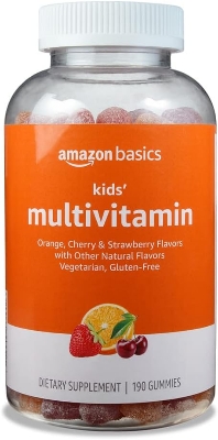 Picture of Amazon Basics Kids' Multivitamin Gummies, Orange, Cherry & Strawberry, 190 Count (Previously Solimo)