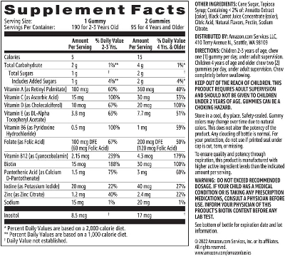 Picture of Amazon Basics Kids' Multivitamin Gummies, Orange, Cherry & Strawberry, 190 Count (Previously Solimo)